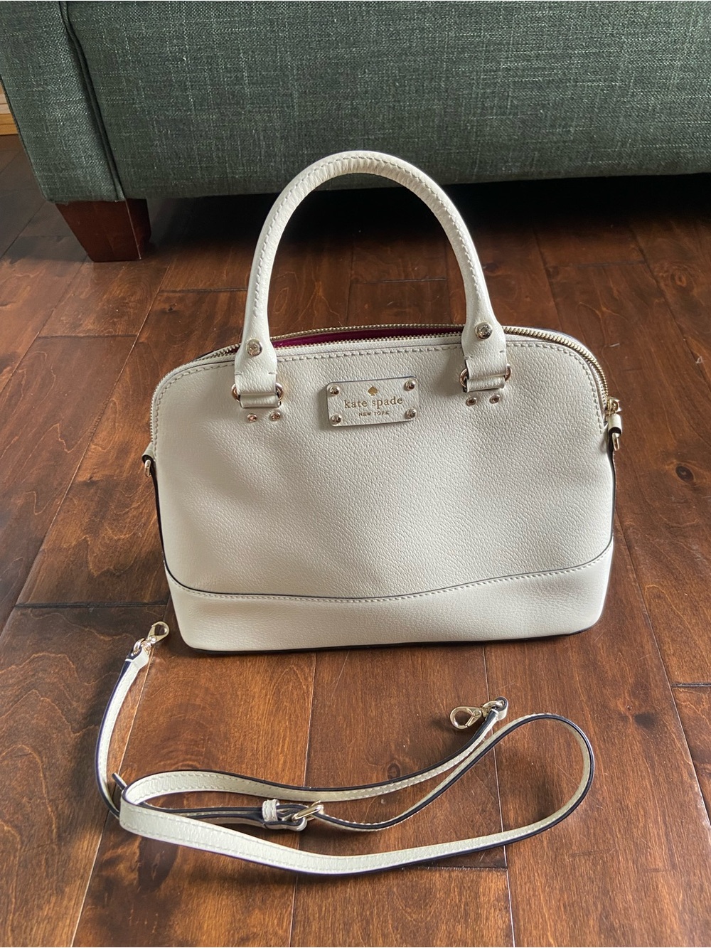 kate spade Cream Pebble Leather Satchel with Removable Strap